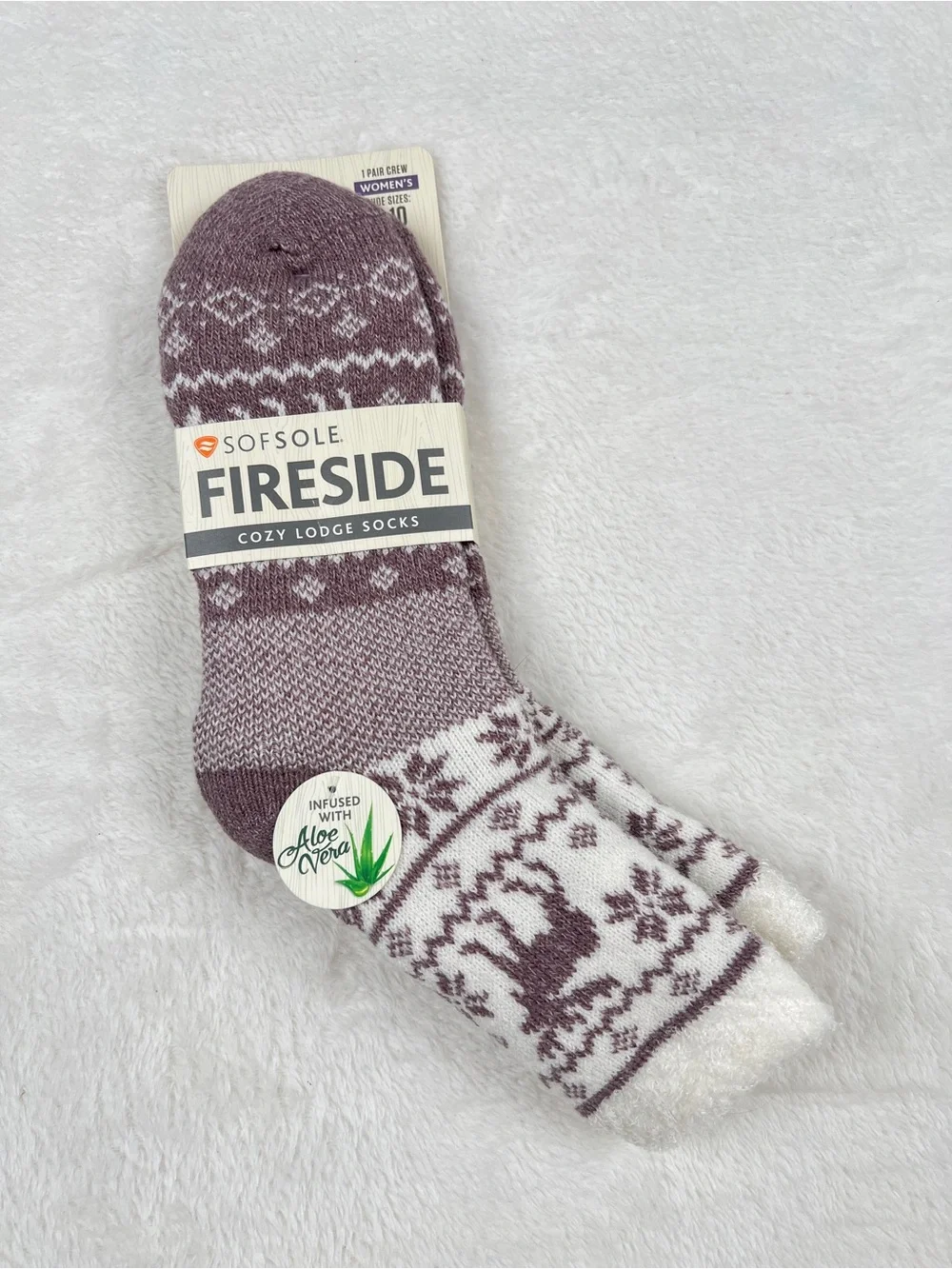 Sof Sole Fireside Cozy Lodge Socks Aloe Vera Purple Fair Isle Womens 5-10